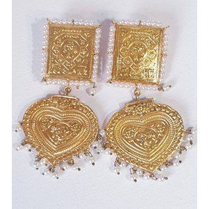 Traditional Statement  Golden Earrings with pearls, light weight